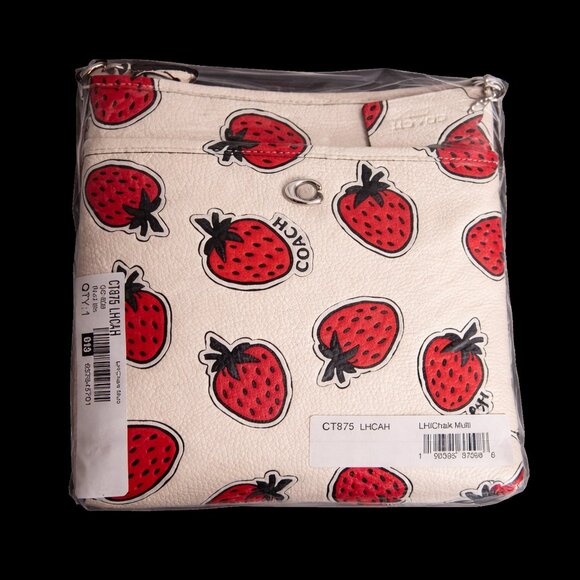Coach White Strawberry Print Crossbody Bag Messenger Purse Summer Fruit - Picture 3 of 5